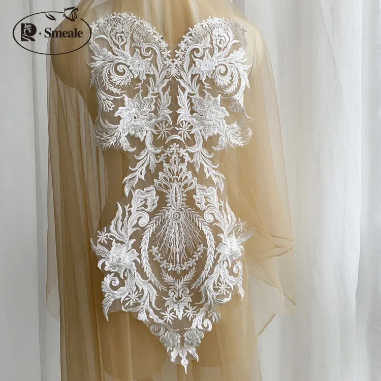

Wedding Lace Applique, Large Front Chest Trim Patch, Sequined Embroidery, Heart Flower, Black, White, RS2511-2