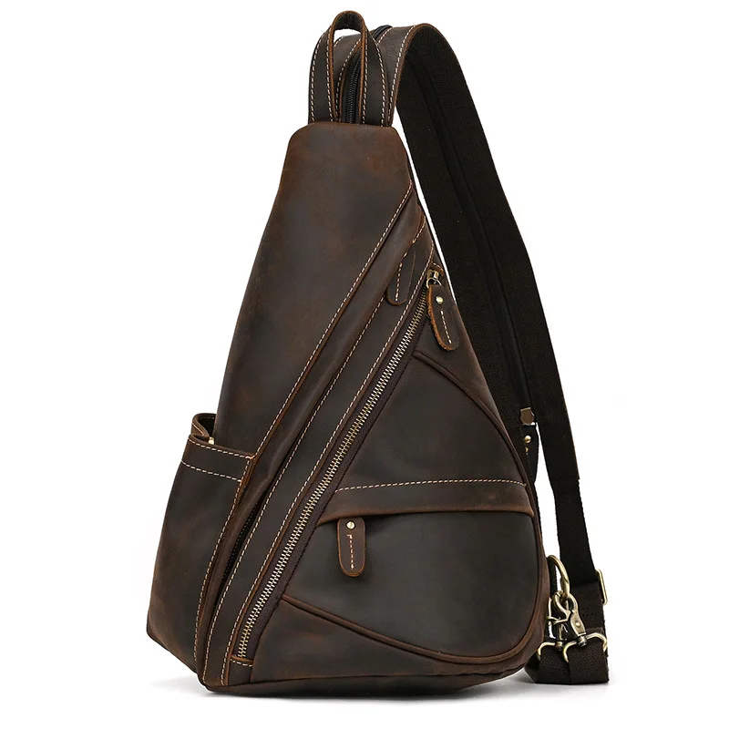 Crazy Horse Genuine Leather Backpack Chest Top Layer Cowhide Women Knapsack Vintage Travel Portable Back Pack Crossbody Bag
