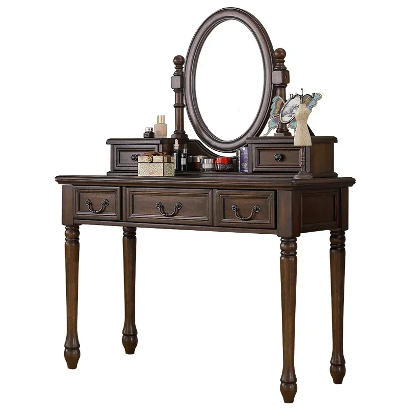 

SQ American country retro solid wood dresser small apartment makeup table with storage box mirror furniture