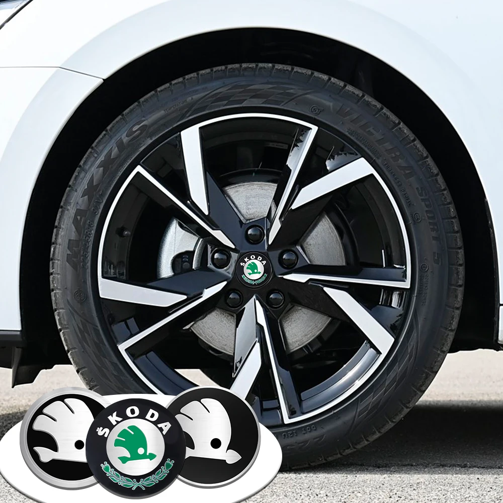 Image of 4 Stück 56/60/65/68mm Auto-Radnabenkappen Aufkleber Abdeckung Zubehör für Skoda Rapid Scala Kodiaq Fabia Kamiq Karoq Octavia 3