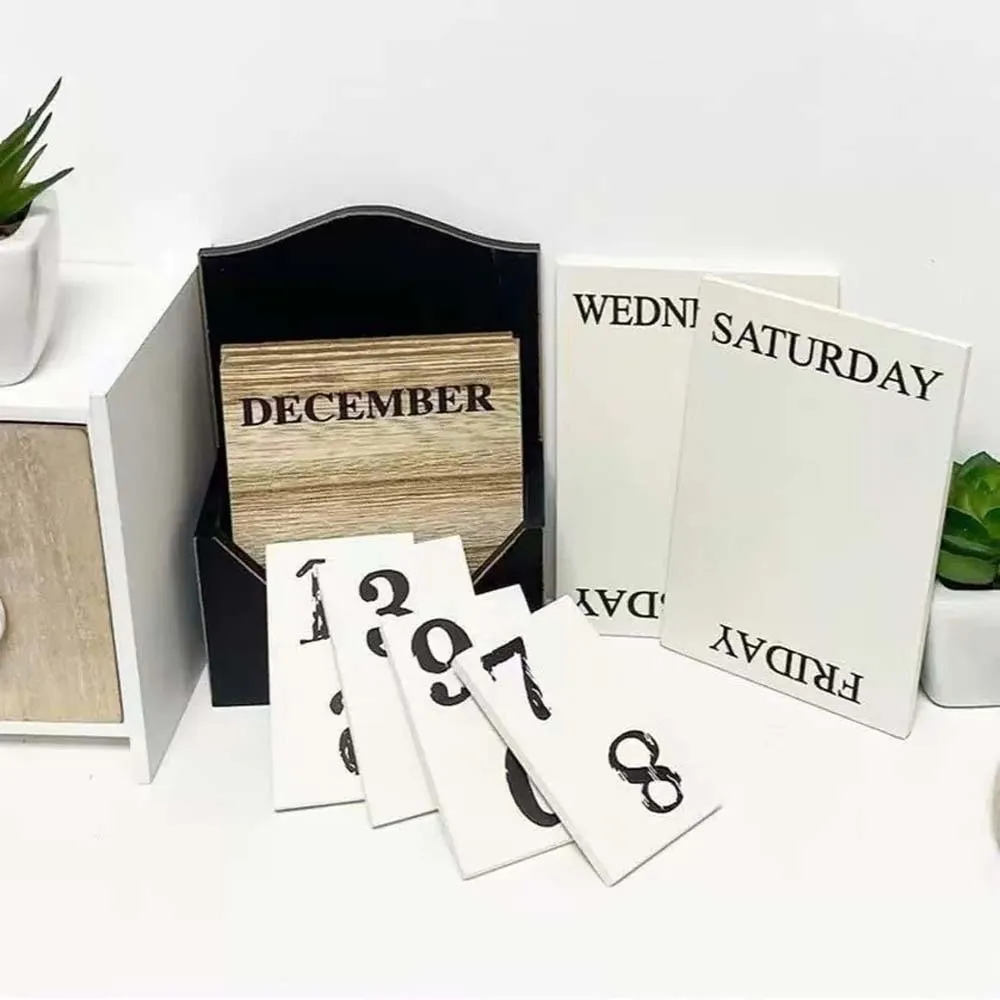 

Aesthetic Wooden Perpetual Calendar Manual Home Decoration Desk Calendar Ornament White Reusable Date Display Ornament Study