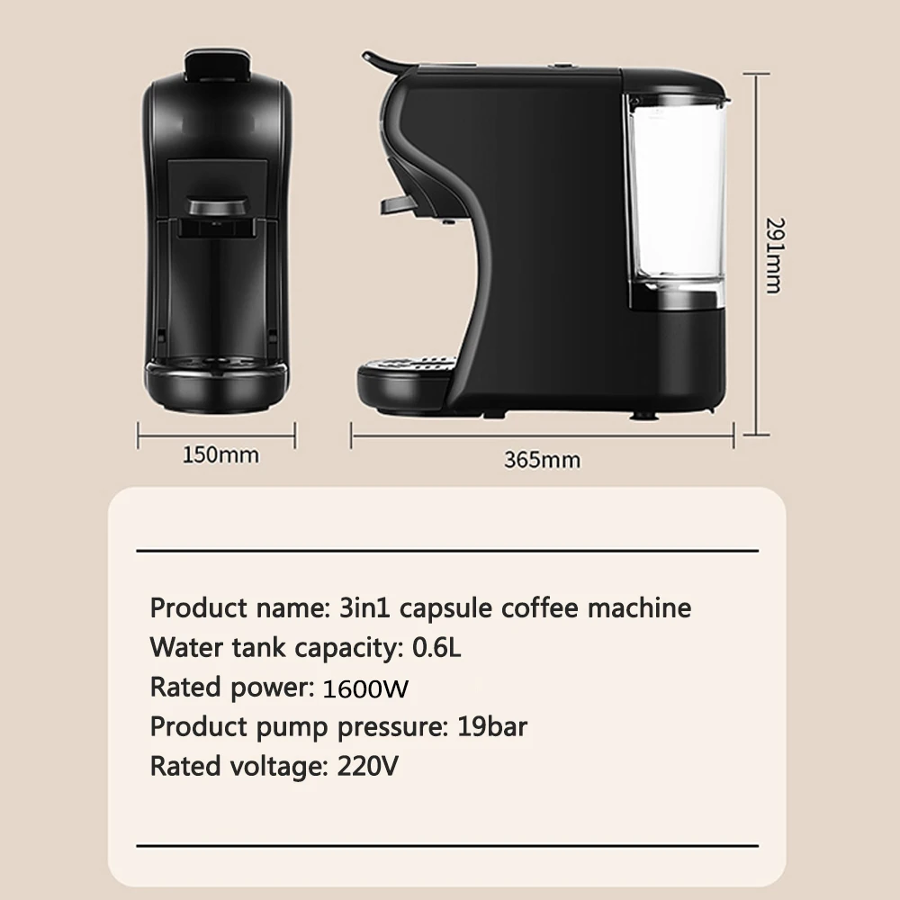 Espresso Capsule Coffee Machine Maker 1600W 19 Bar 3in1 Multiple Cafetera  Pod Coffee Maker Dolce Milk&Nxpresso &Powder