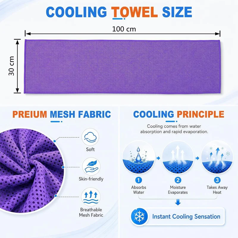 Instant Cooling Ice Sports Towel Quick Dry Breathable Cold Feeling Fitness Gym Chilly Rag Portable Cool Down Cooling Towel view 5