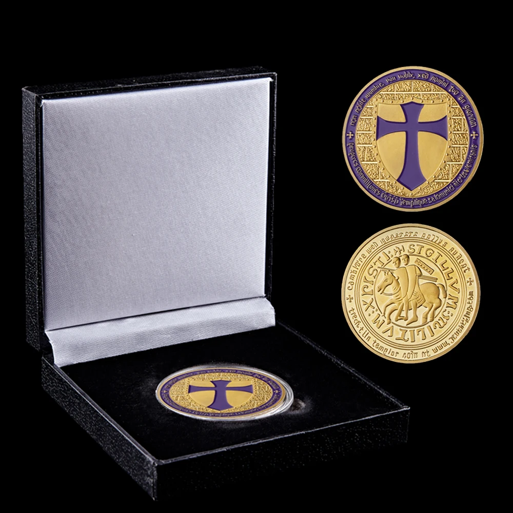 

Mason Knights Templar Masonic Purple Holy Cross Crusader Metal Commemorative Coin W/ Luxury Box