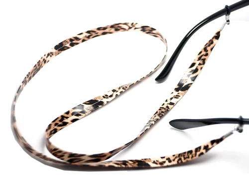 Imagen 2 del producto Correa para gafas de cuerda de cuero plana suave con estampado de leopardo dinámico, cuerda de cadena para gafas de sol de 30 pulgadas, accesorios para gafas antipérdida