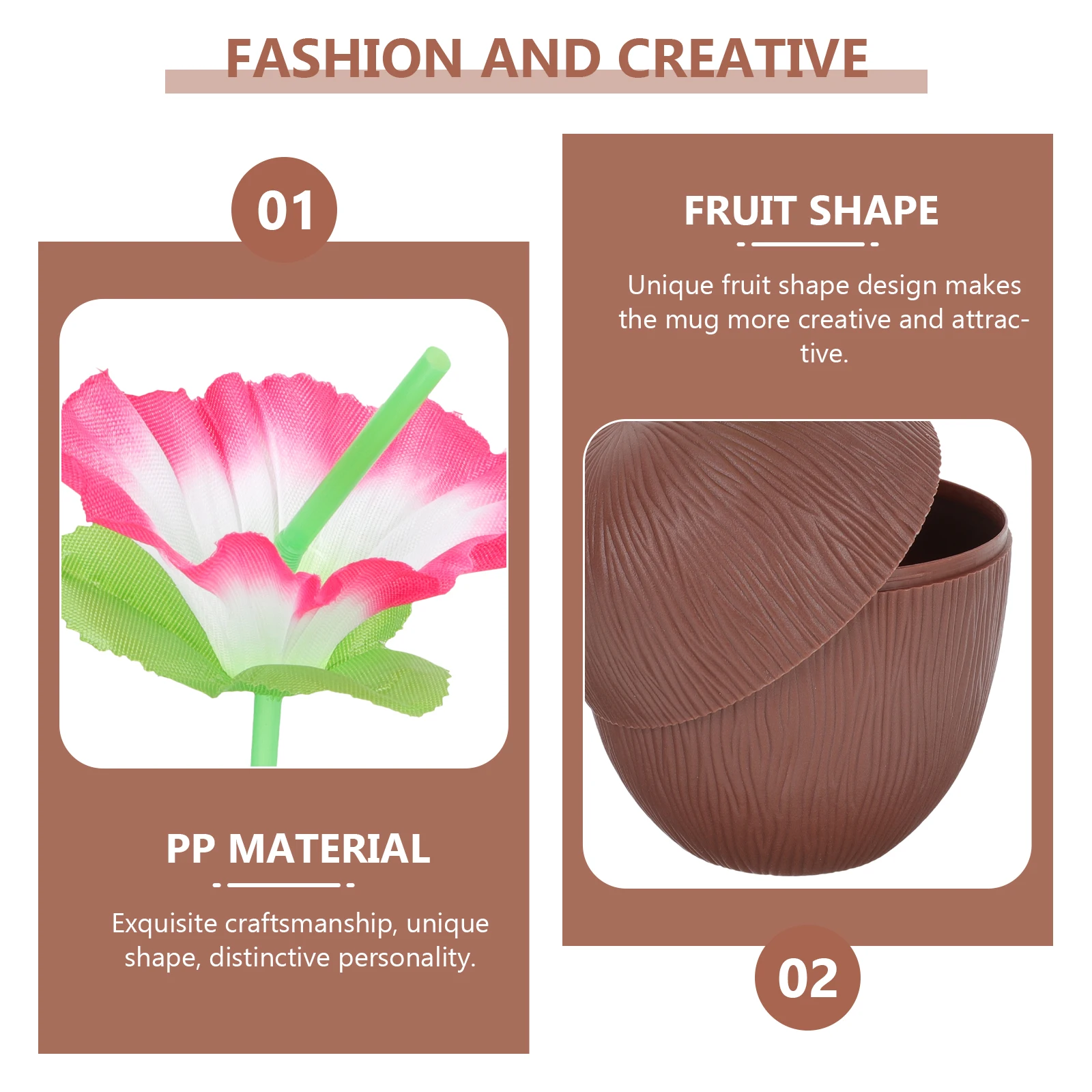 

2Pcs Coconut Cup Creative Tiki Bar Cups for Cocktail Party Decorative Wine Drinking Cartoon Hawaiian Gathering Use