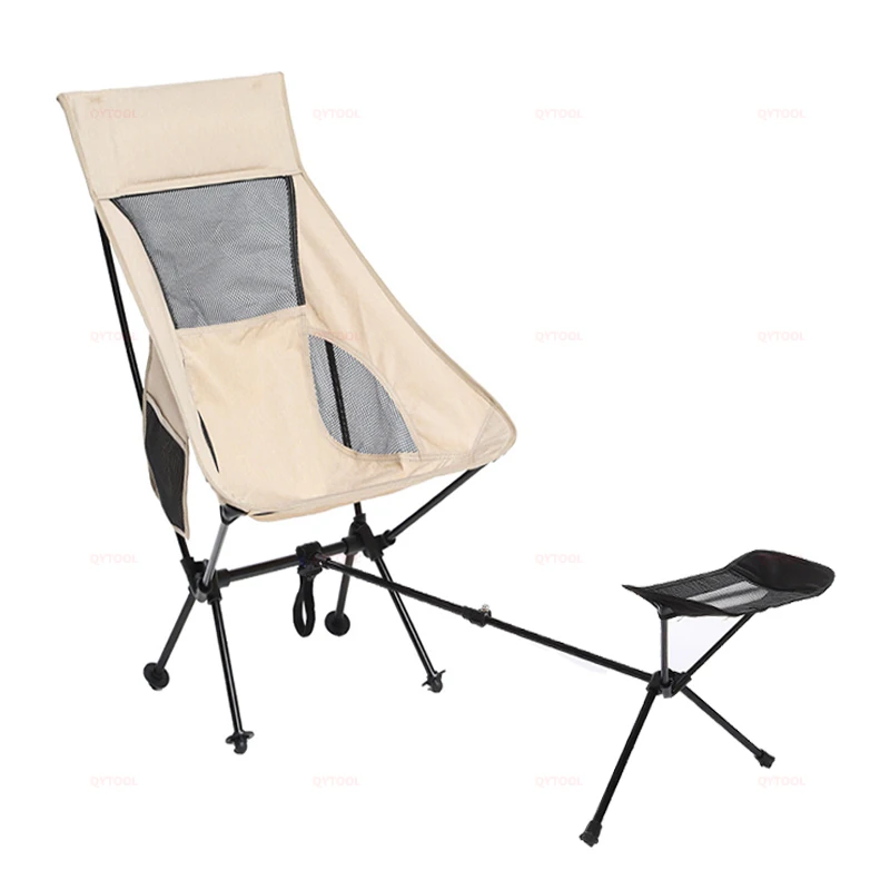 

Outdoor Ultralight Folding Moon Chair with Pillow Collapsible Foot Rest for Camping Chair Portable Extended Recliner for Picnic