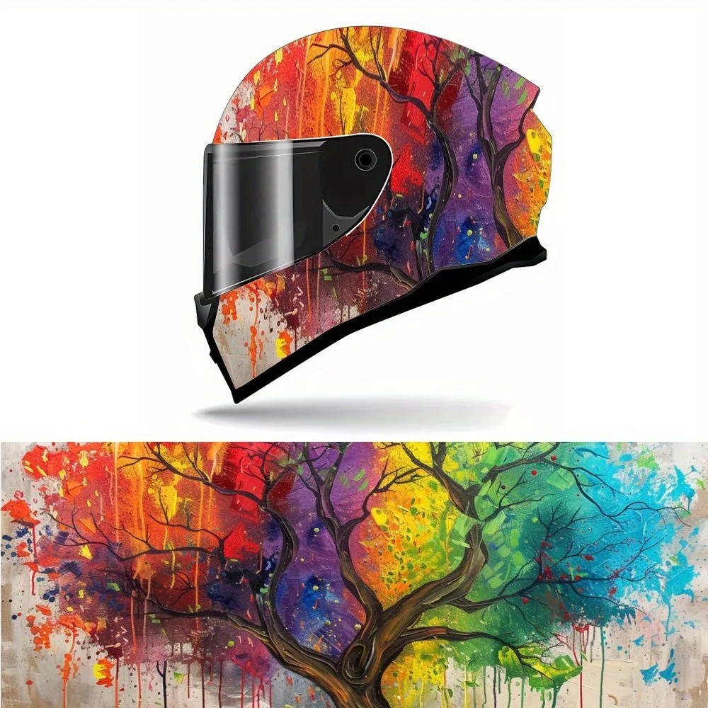 

Dreamy Splashed - color Forest Rhyme Full Face Helmet Vinyl Wrap Sticker, Durable PVC Material, Artistic Aesthetic Graphic Decal