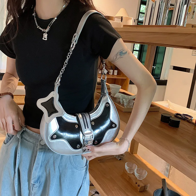 Small Silver Underarm Shoulder Bags for Women 2023 Designer Silver Korean Fashion Handbags Trend Leather Ladies Hand Bag