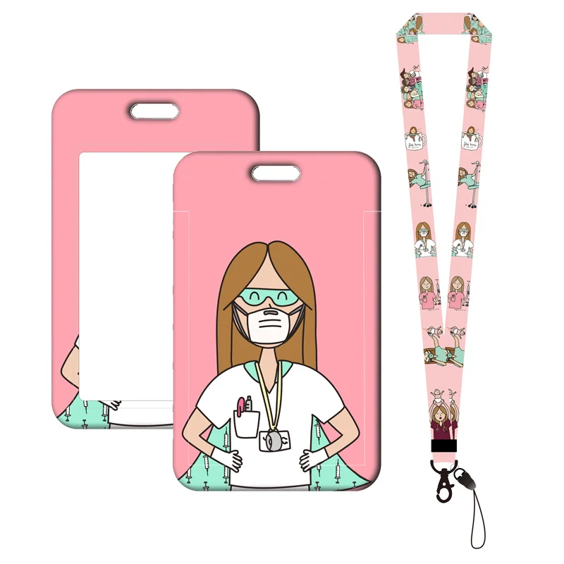 Nurse Creativity Card Holder Lanyards for Keychain Doctor Card Holders Neck Strap Hospital Door Badge Holder Pink