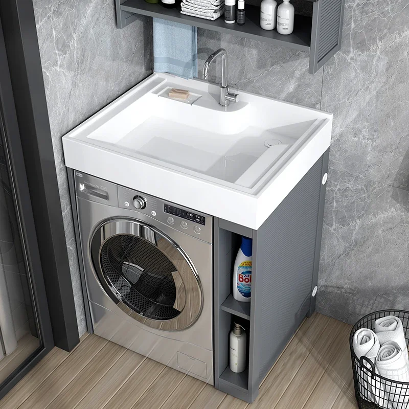 

lyxBalcony Washing Machine Cabinet Combination Space Aluminum Laundry Cabinet with Rubbing Board Basin