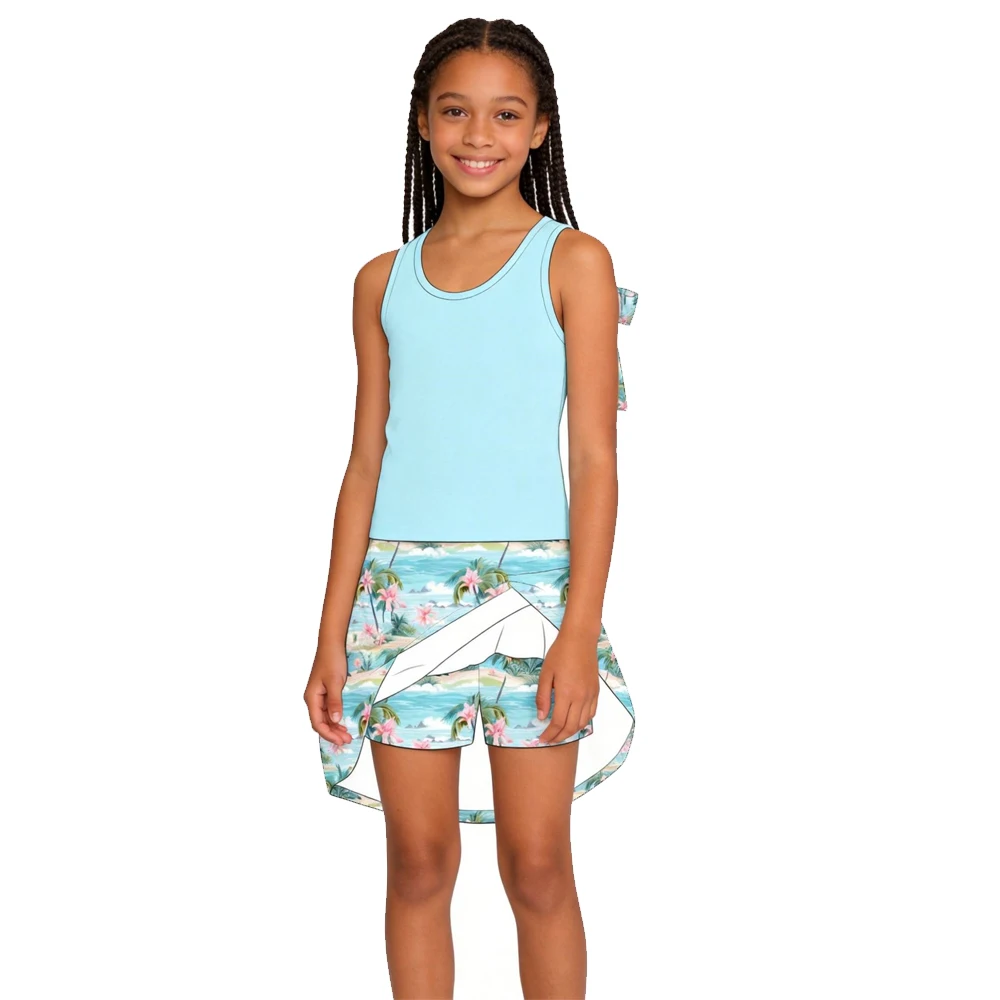 

Summer Girls Sleeveless Top with Bow at the back and Watermelon and Seashell Print Skirt Boutique Set Two-piece Set
