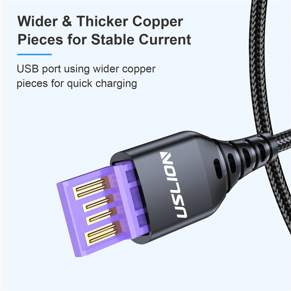 USLION-Cable USB tipo C 5A para Huawei P40 P30 Pro, Cable de carga súper rápida tipo C, Micro Cable de carga de datos para Xiaomi Poco