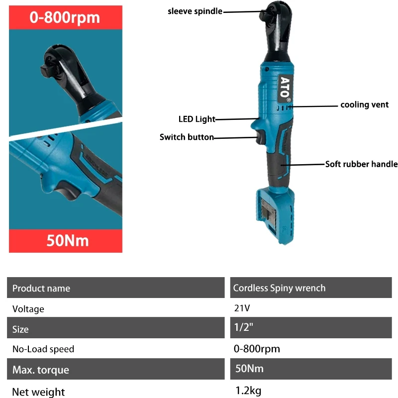 ATO High quality Cordless Ratchet Wrench Portable Electric Ratchet Impact Wrench 3/8\