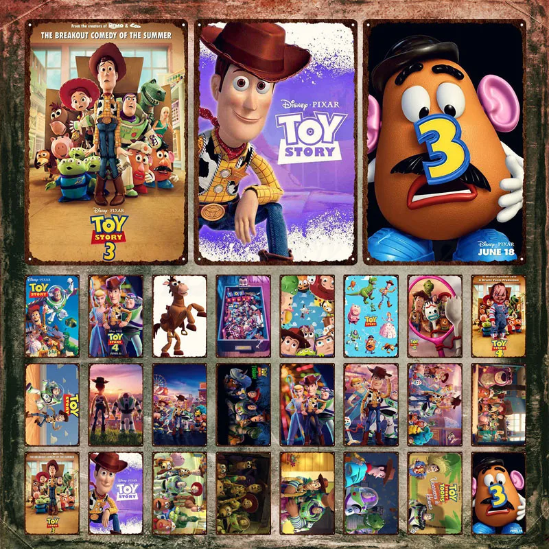 Disney Toy Story Metal Poster Woody Buzz Lightyear and Andy's Dog Buster Tin Plate Vintage Plaque Cartoon Movie Metal Signs Gift