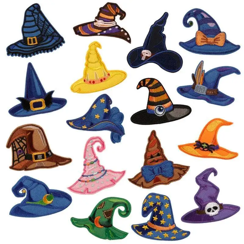Punk style embroidered wizard hat Iron On Patches DIY children's clothes and scarves Halloween gifts for children