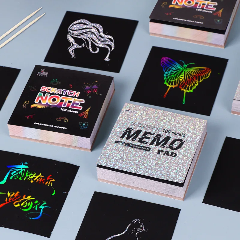 Kids Rainbow Magic Scratch Off Paper Black Scratch Sheets Notes Cards Boards Doodle Pads Childrens Crafts Projects Kit