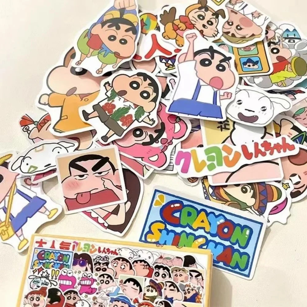 60Pcs/Box Anime Crayon Shin-Chan Stickers Gift Box Kawaii Cartoon Student Handbook Water Cup Skateboard Decorative Stickers Toys