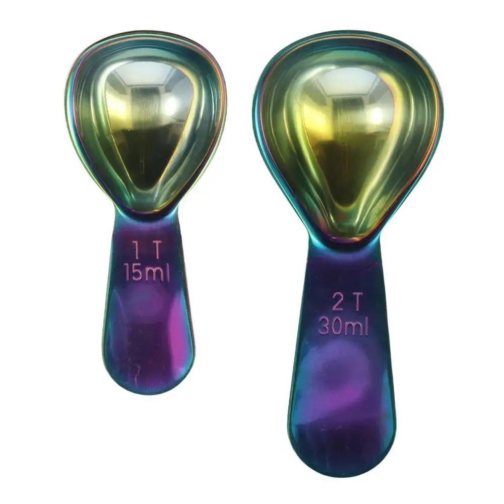 2pcs Stainless steel Coffee Scoop 15ml,30ml Short Long Handled Rainbow Tablespoon Rainbow 2 tbsp Scoop for Powder,Coffee