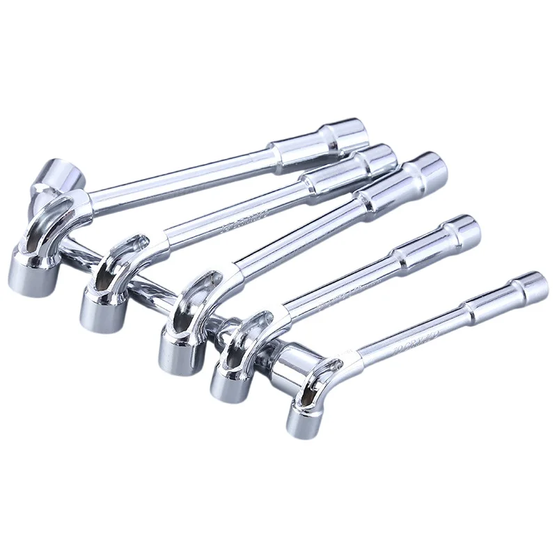 5Pcs CRV Chrome Surface Pipe Wrench L Type 7-Shaped Perforation Elbow Double Head Hexagon Socket Wrench Set 6 8 10 12 14mm