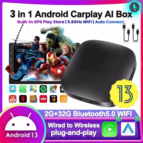 2025 CarPlay Smart Ai Box Android inalámbrico CarPlay Android Auto adaptador para Netflix para sistemas inteligentes de coche YouTube 5GWiFi