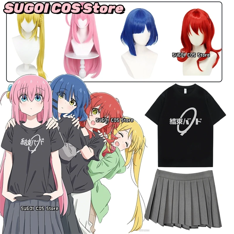 

Unisex Anime Cosplay BOCCHI THE ROCK Hitori Gotoh Costume Casual Y2K Retro T-Shirt Jirai Kei Dress Disguise for Adult Women