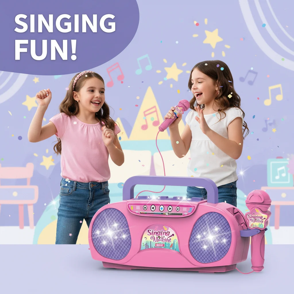 Kids Karaoke Machine Microphone Music Instrument Toy with Light for Indoor & Outdoor Travel Educational Gift for Girls & Boys
