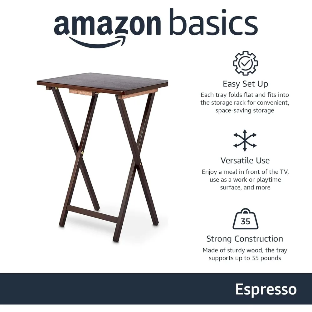 طاولة تلفزيون قابلة للطي من أمازون بيسكس مع مساحة تخزين، إسبرسو، طقم مكون من 4 قطع، 14.6 لتر × 19 وات × 26 ساعة