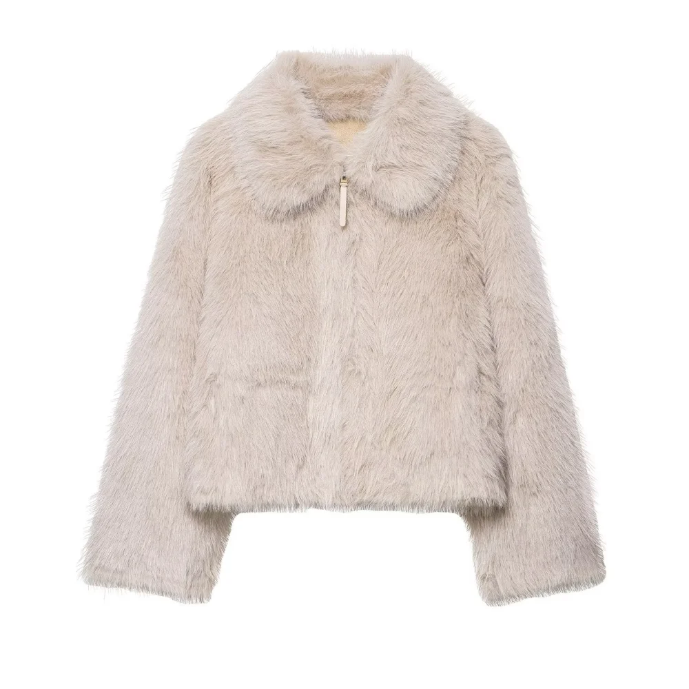 

Женский меховой свободный топ с лацканами, длинными рукавами, карманом на молнии, осенне-зимняя новая теплая куртка