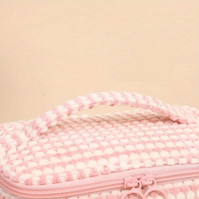 3pcs/Set Makeup Bag Solid Color Flower Cosmetic Bag Zipper Large Soft Corduroy  Female Travel Make Up Case