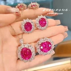 Temperament Rose Red Diamond Wedding Jewelry Sets for Women Platinum Plating Noble Exaggerated Engagement Bridal Accessories