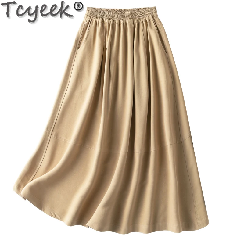 

Tcyeek 70% Mulberry Silk+30% Cotton Skirt Elegant Skirts for Women Spring Skirts Woman Clothes 2024 Solid Color Saia Feminina