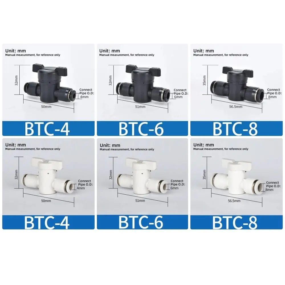 1Pcs Pipe Fitting Hand Valve Quick Joint Connector Push In Turn Switch Pneumatic Valve Current-limiting Plastic