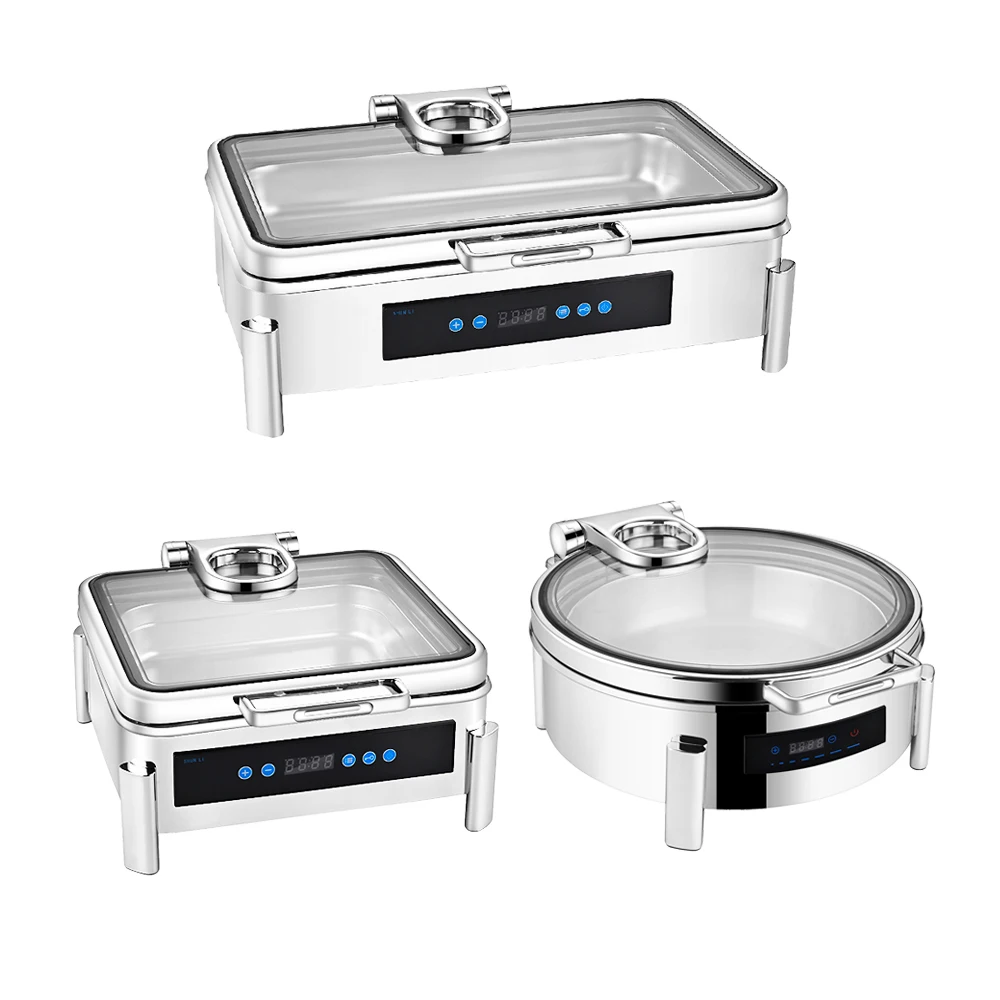 Commercial Stainless Steel Electric Chafing Dish Rectangle Restaurant Food Warmer Digital Display Hotel Restaurant Supplies