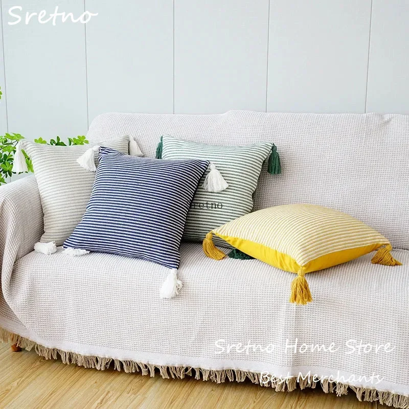 

New Jacquard Cushions Cover Nordic Tassel Cotton Thread Woven Pillow Covers Office Home Decor Modern Simple Sofa Pillow Cases