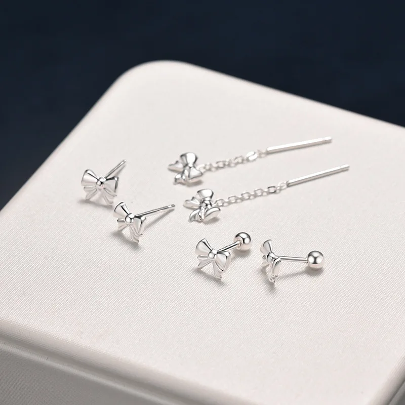 S999 Fine Silver Bow Stud Earrings for Women – Minimalist Fashion Versatile Sweet Niche Designer Ear Jewelry