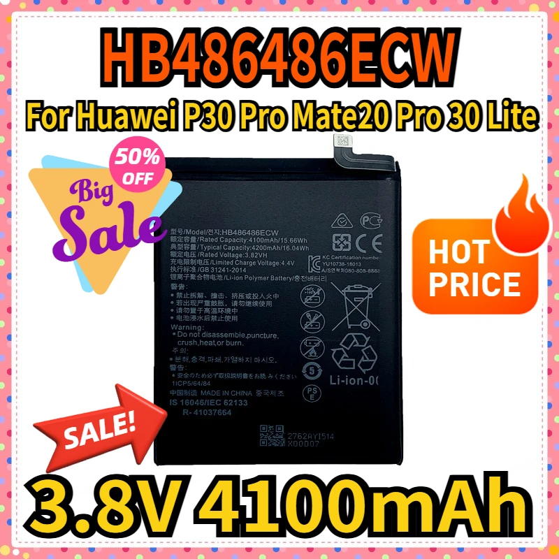 3.8V High Quality 4100mAh HB486486ECW Mobile Phone Battery for Huawei P30 Pro Mate20 Pro 30 Lite Batteries