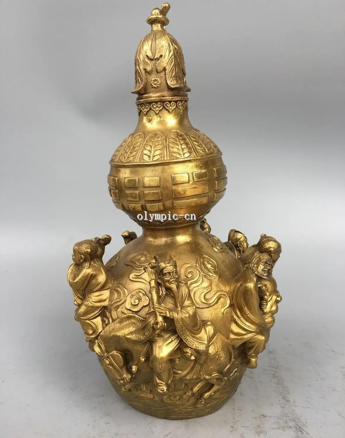 14'' Brass carved home fengshui chinese folk myth Eight Immortals Gourd cucurbit