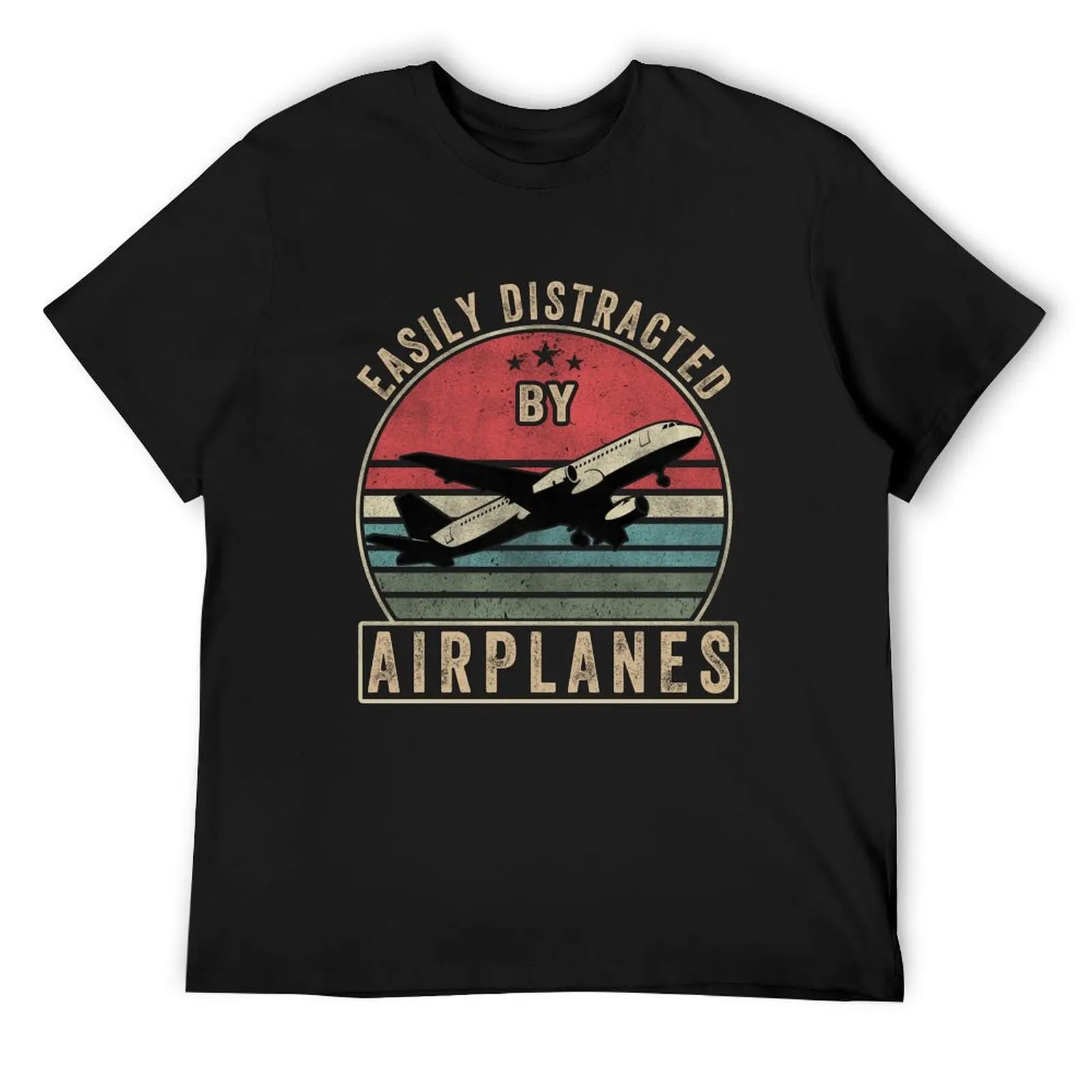 

Easily Distracted By Airplanes Pilot Gifts Funny Aviation T-Shirt cute tops korean fashion Men's t-shirts