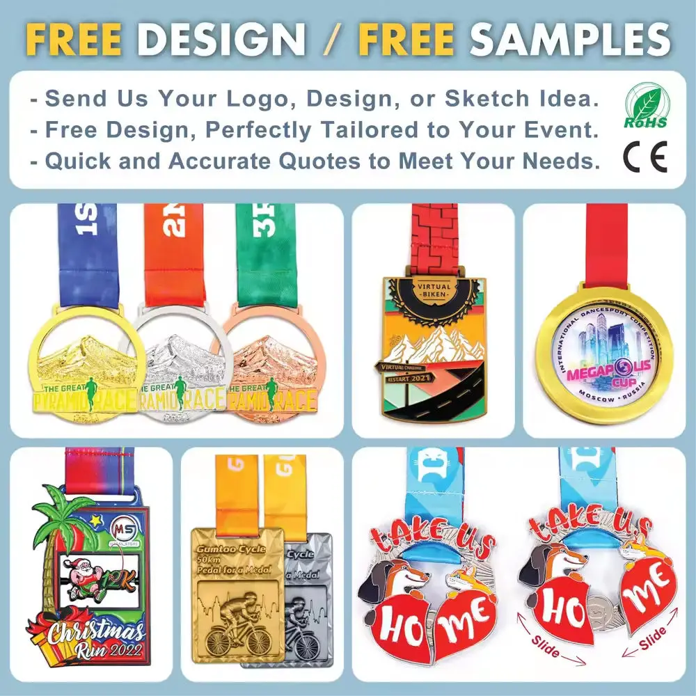 

Wholesale Metal Medals Custom Enamel Logo Metal 3D Hollow Enamel Sports Plating Gold Silver Antique Bronze Medal With Ribbon