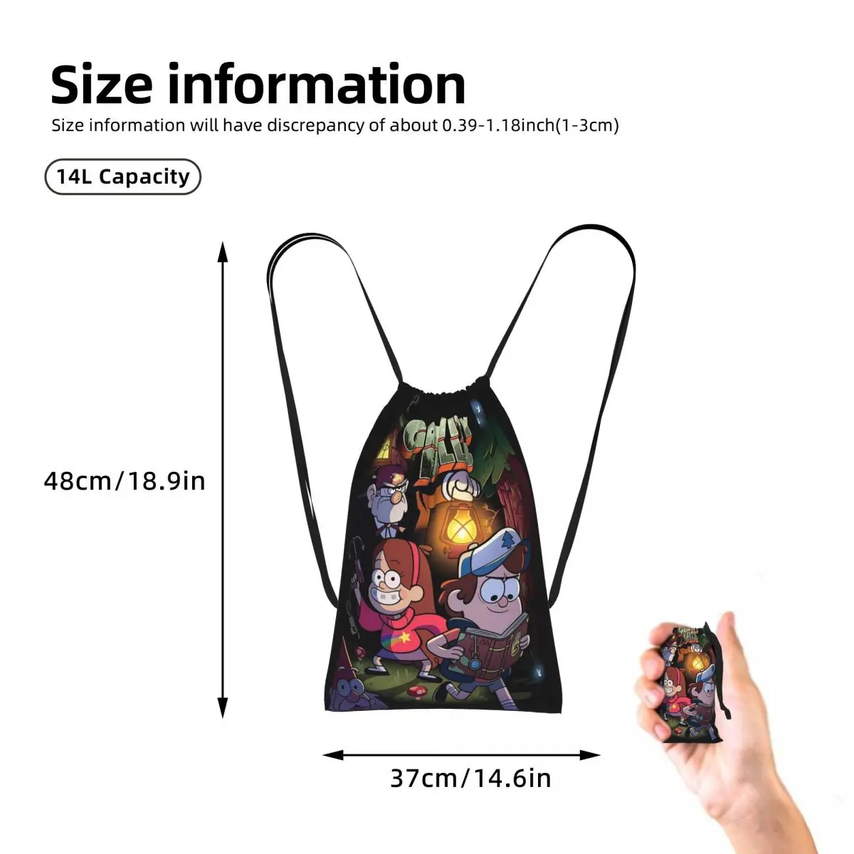Gravitys Falls Drawstring Backpack Sports Gym Bag Portable Travel Drawstring Bag for Men Women