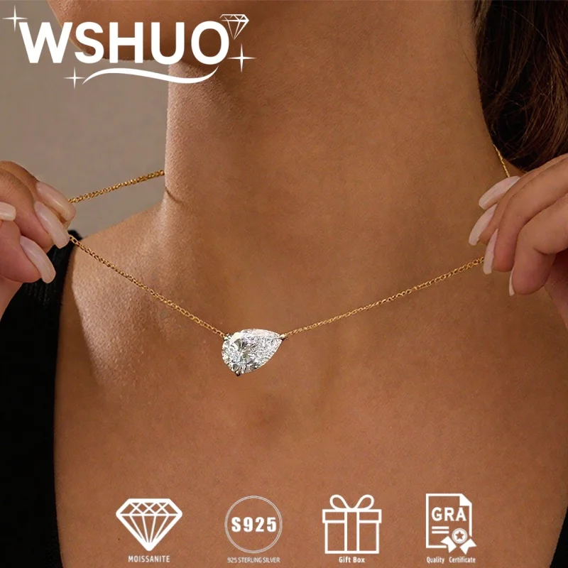 

WSHUO 1/2 Carat Droplet Shaped Moissanite Pendant Necklace 925 Silver High-end Women's Necklace Jewelry GRA Certified Party Gift