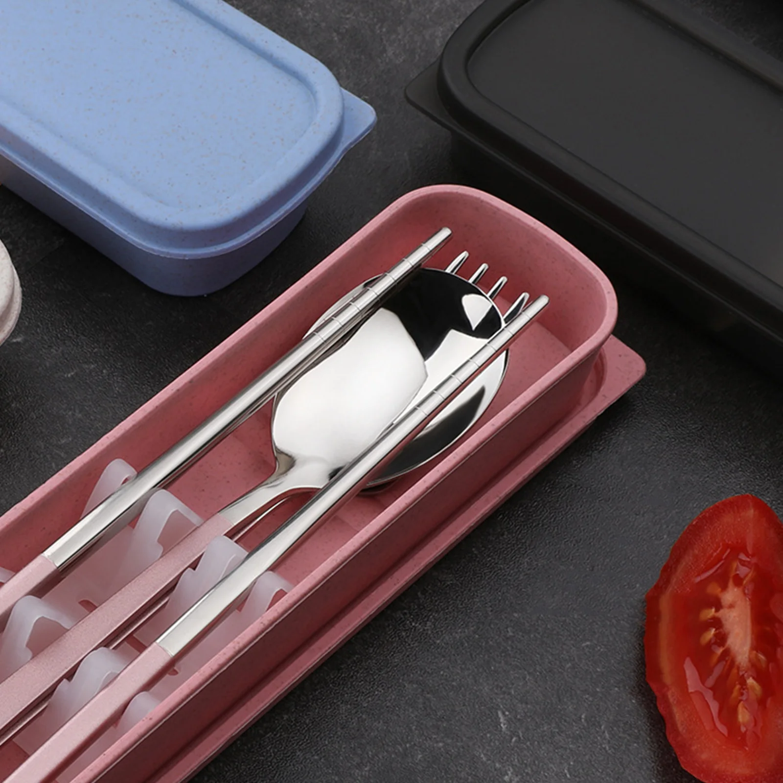 

1 set 1 Set Travel Tableware Set Portable Cutlery Box Spoon Fork Storage Case Stainless Steel Outdoor Camping Picnic Lightweight