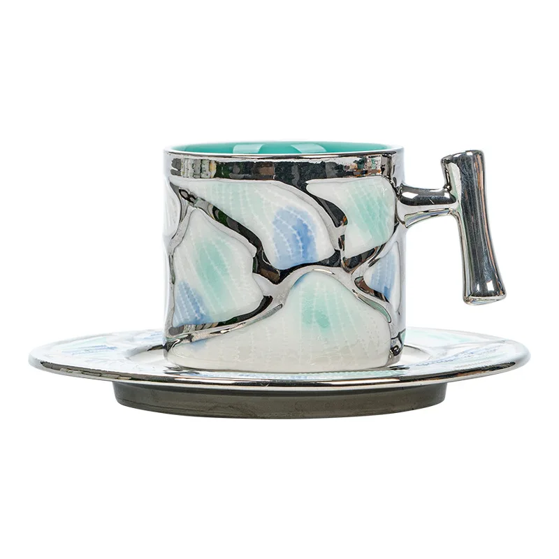 

Набор кофейных чашек и блюдец PYH класса люкс с серебряным ободком, керамические чашки с эффектом ледяных трещин, кружки для послеобеденного чая, оптом