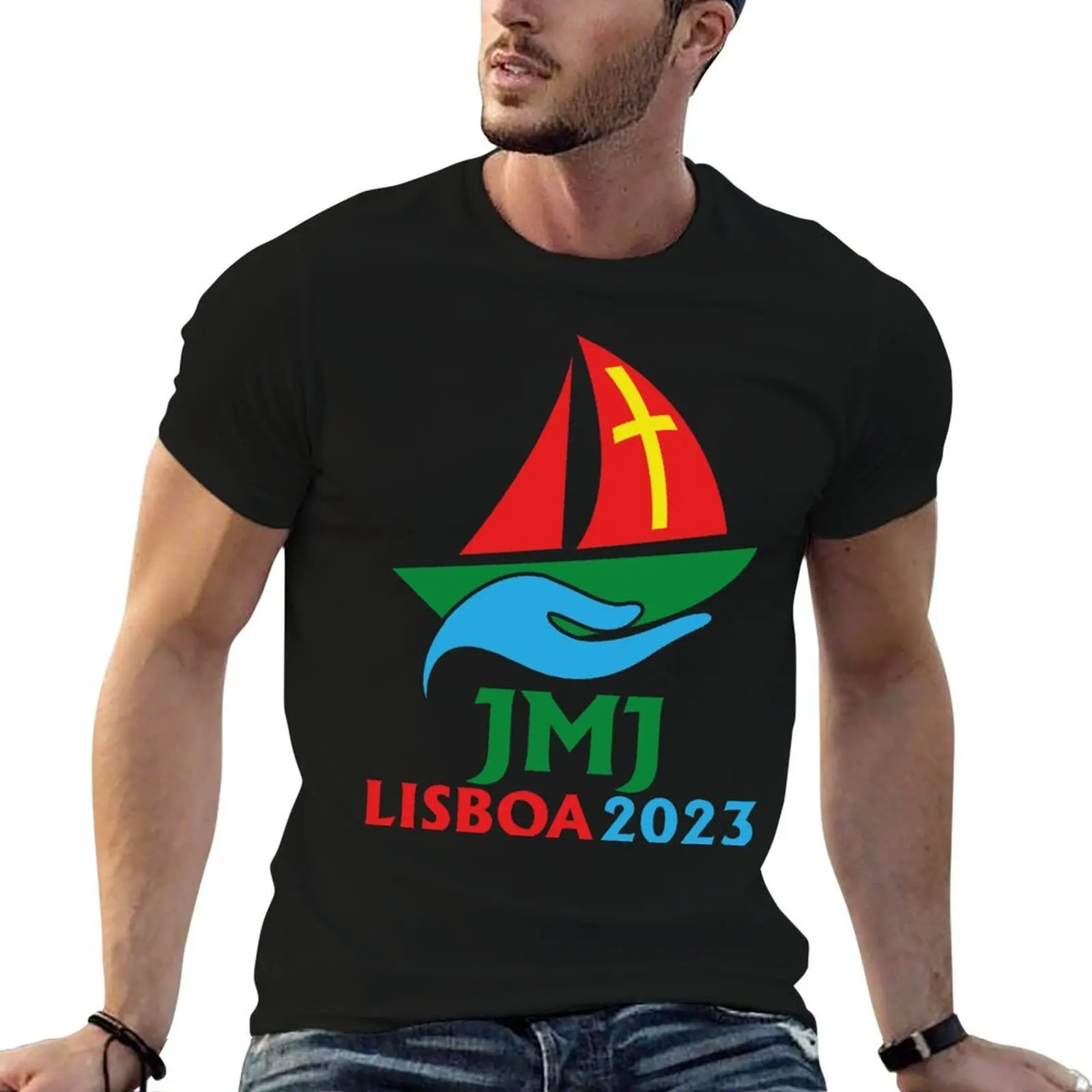 Camiseta con logo de la Jornada Mundial de la Juventud Lisboa 2023, camiseta para hombre, camisetas de diseñador para hombre, camiseta gráfica