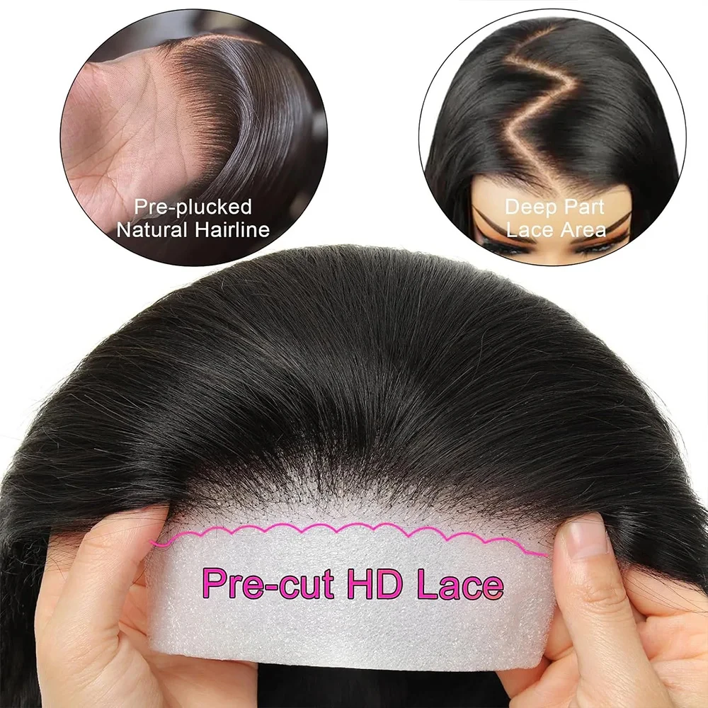 Бесклеевые парики из натуральных волос Wear and Go Pre Plucked Pre Cut 5x5 Прямые парики из кружевных фронтальных волос без клея Hd Парики с застежкой на кружево спереди