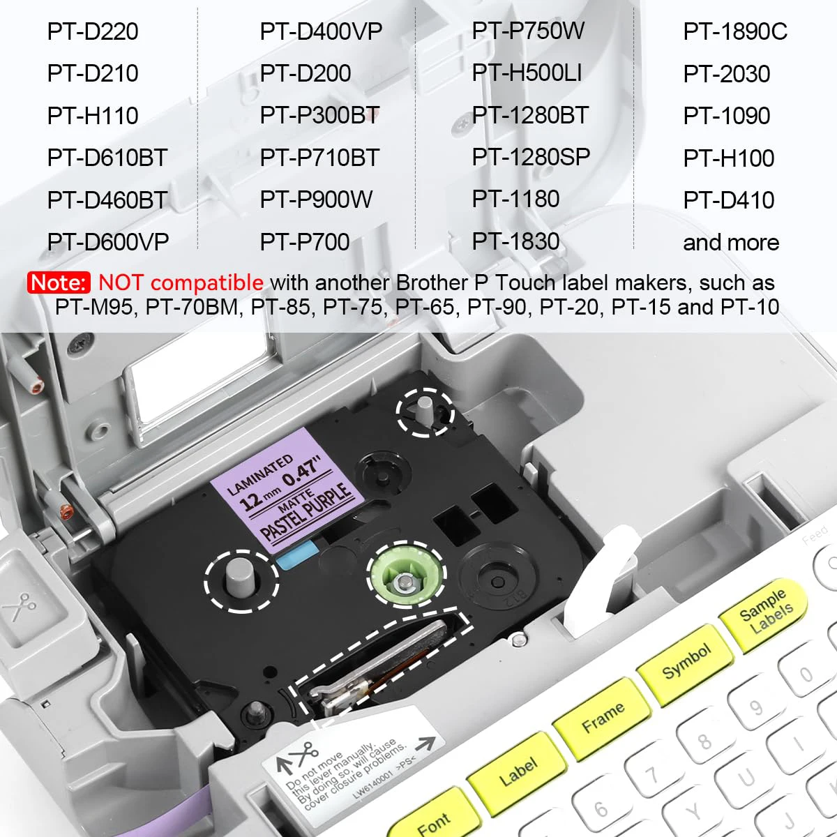 5 Stück gemischte blasse matte Bänder TZe-MQF31 Pastellviolett kompatibel für Brother P-Touch PT-D210 Etikettendrucker MQE31 MQ531 MQY31