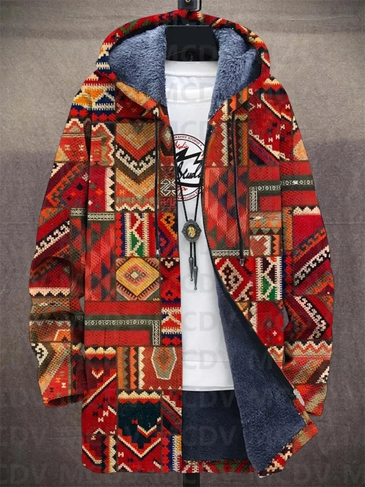 

Зимний мужской плащ на молнии в стиле ретро с этническим узором, шерстяная толстовка на молнии с 3D принтом, нейтральная уличная повседневная толстая теплая куртка на молнии Z0337