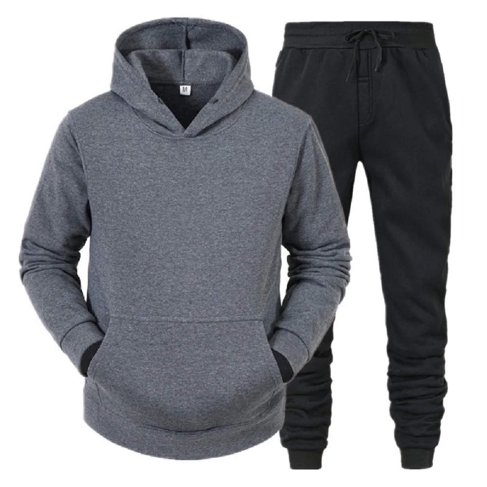 Men's 2Pcs Sports Set Solid Color Light Plate Fleece Warm Autumn Winter Hoodie Loose Sports Jumper - Image 5