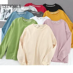 Womens Sweatshirt 2025 Spring Autumn Cotton O-neck Long Sleeve Knitted Pullovers Loose Streetwears Harajuku Couple Clothes